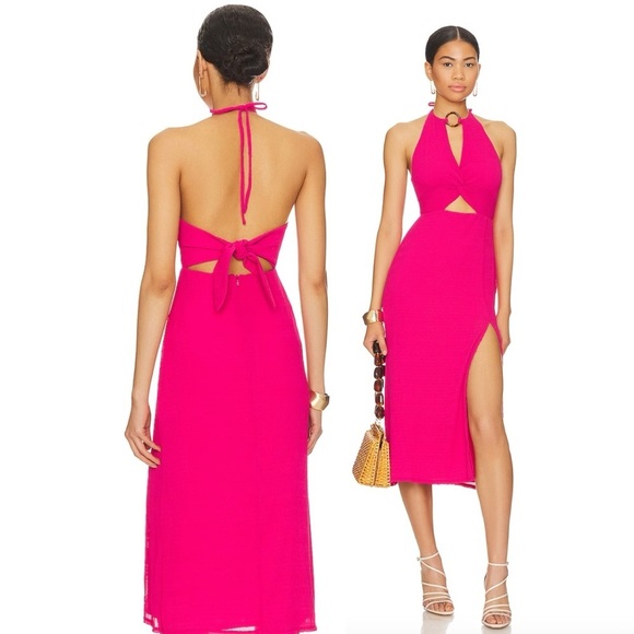 Lovers & Friends Myah Midi Dress in Hot Pink - Picture 2 of 7